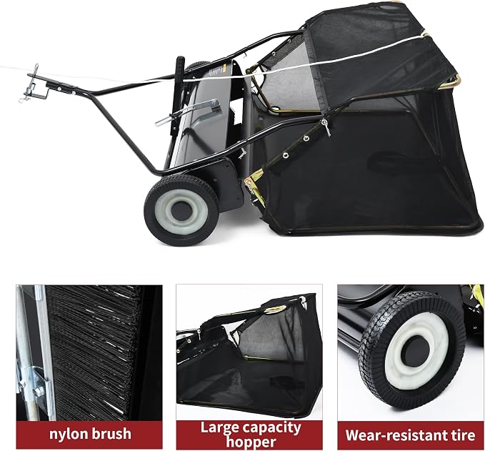 YITAMOTOR 48" Tow Behind Lawn Sweeper, 20 cu. ft.Leaf Collector | 48" Lawn Sweeper with 20 cu.ft Hopper, Dumping Rope, Adjustable Height. Tow Behind for Picking up Debris & Grass