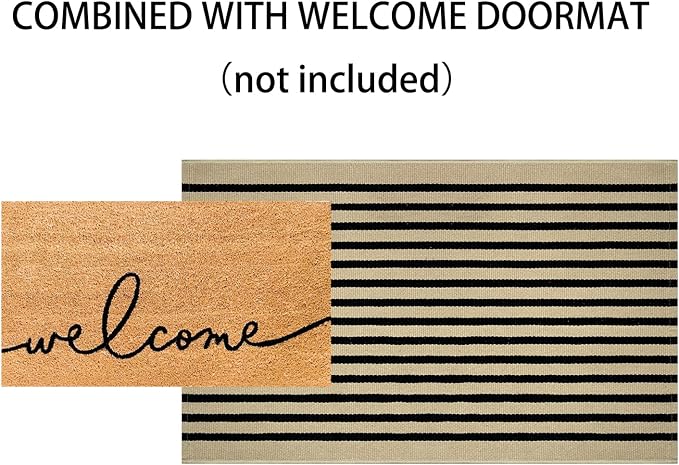 Tan and Black Outdoor Rugs 3'x5',Machine Washable Porch Rugs Cotton Woven Indoor Outdoor Layered Door Mats Small Area Rug for Home Entrace Decor/Bedroom/Entryway