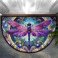 Purple Dragonfly Glass Painting Half Round Mat Half Moon Door Rug Washable Durable Semi Circle Carpet Floor mats for Indoor Outdoor Bathroom Kitchen Patio Hearth Rug Laundry Room Home Decoration