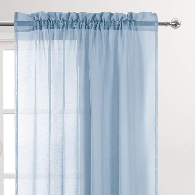 DWCN Sky Blue Sheer Curtains for Kitchen Windows - Image 2