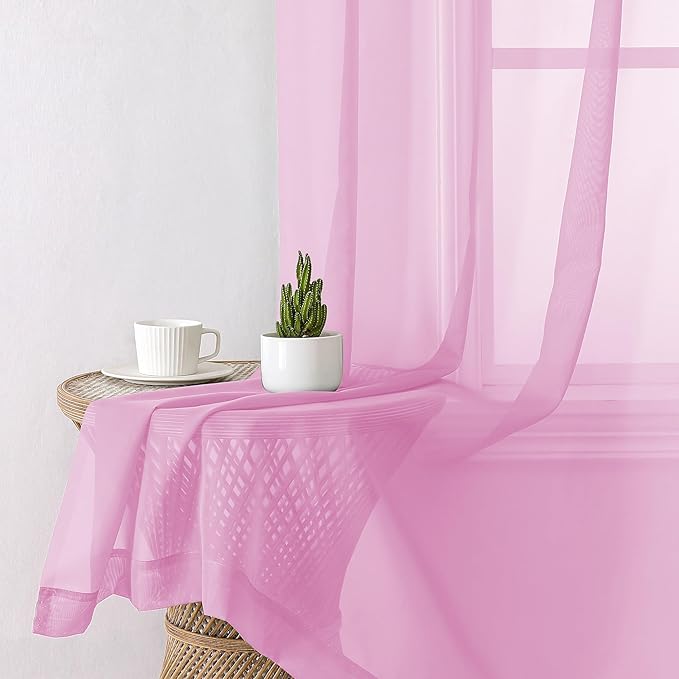 Lecloud Light Pink Sheer Curtains 78 Inches Long 2 Panels Set, Soft Voile Light - Image 4