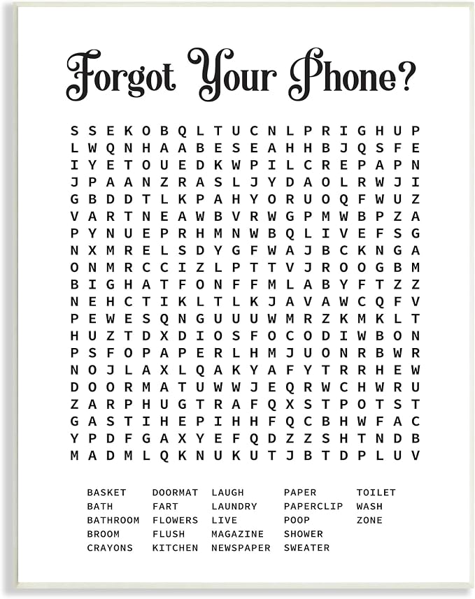 'Phone Crossword Puzzle Bathroom Word Design'| Wall Plaque Art | Stupell Industries | 13 x 19 Inches, Easy to Hang and Sturdy, Made in USA, by Lettered and Lined