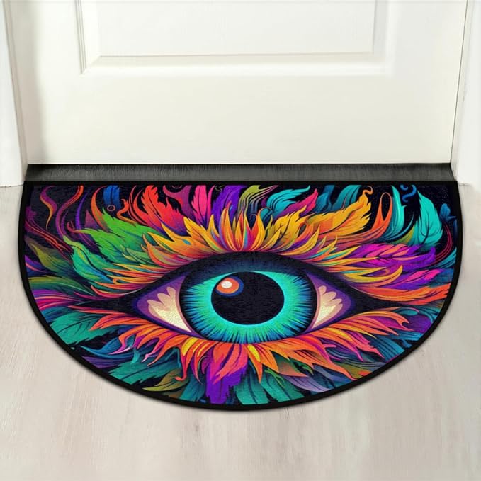 Colorful Eyes Abstract Print Half Round Door Mat Outdoor Entrance Large 24"x36" Half Circle Welcome Entrance Way Mat Semi Circular Front Door Mats Area Rug for Garage, Patio, High Traffic Areas