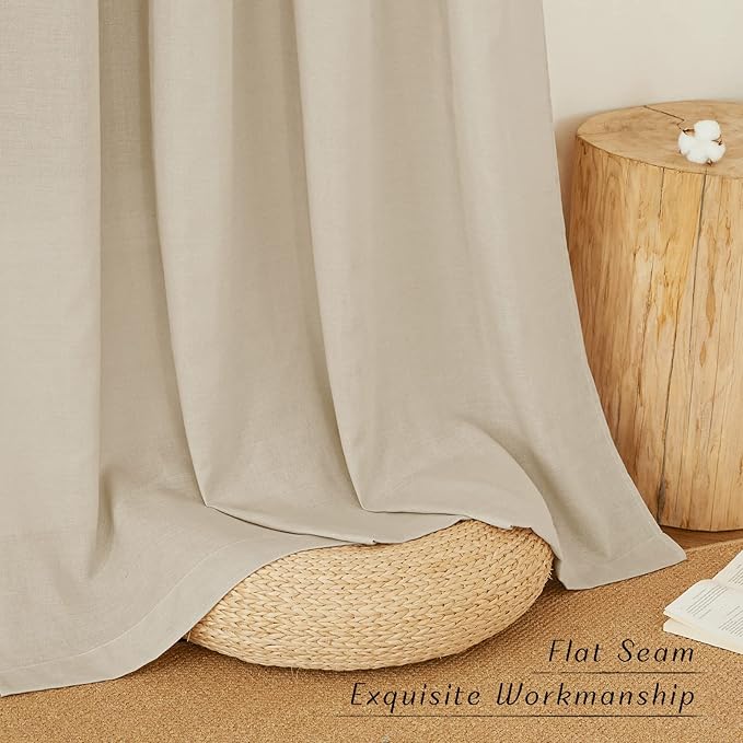 NICETOWN Rustic Linen 102 inch Long Curtains for Living Room, Grommet Privacy Added Thick Linen Weave with Light Filter Window Curtains & Drapes for Bedroom, Angora, W55 x L102, 2 Panels