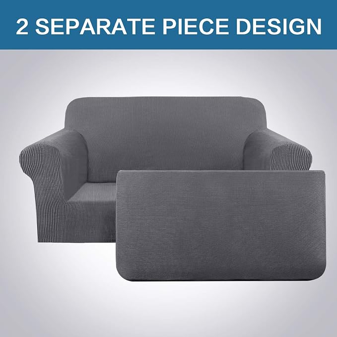 H.VERSAILTEX High Stretch Rich Jacquard 2-Piece Loveseat Slipcover/Furniture Covers for Loveseat with Elastic Bottom, Suit for T Cushion/Box Cushion Spandex Jacquard Fabric, Charcoal Gray