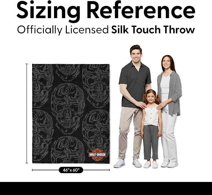 Northwest Harley-Davidson Muted Skulls Silk Touch Throw Blanket, 46 x 60 in | 100% Polyester, Velvety Feel, Lightweight Warmth, Couch Bed Chair Lounging, Giftable Indoor Comfort