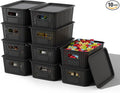 ORGIDOL Plastic Storage Basket with Lids 10 Pack Stackable Black Storage Bins Containers with Lid, Decorative Storage Boxes for Organizing Shelves, Drawers, Playroom, Classroom, Office, Closet