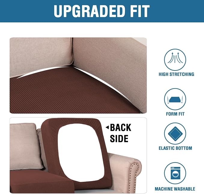 H.VERSAILTEX Super Stretch Individual Seat Cushion Covers Sofa Covers Couch Covers Slipcover Sets Thick Jacquard Textured Twill Fabric (2 Piece Medium Sofa Cushion Covers, Burnt Brick)