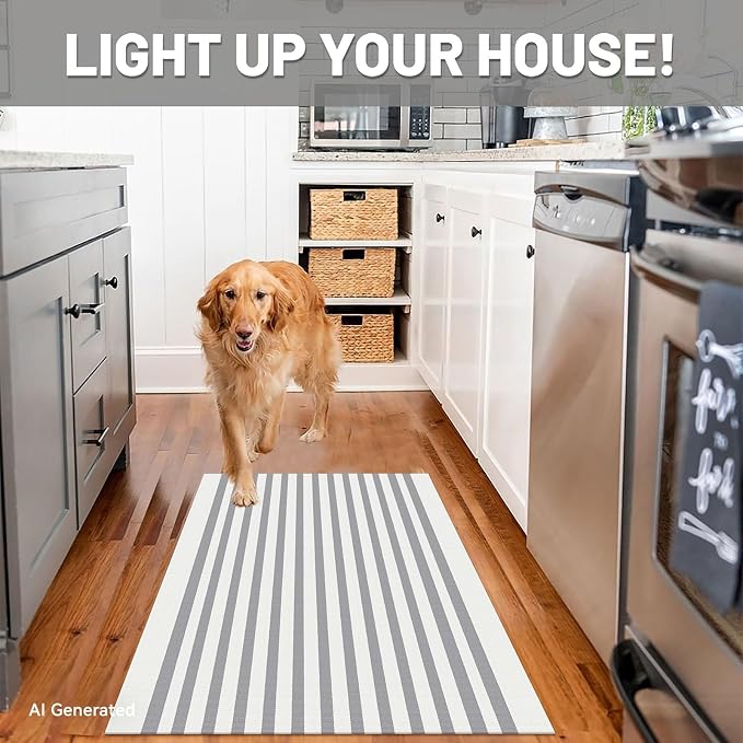 IOHOUZE Striped Area Rug 2.3'x3.6' Front Door Rugs Small Washable Area Rug for Front Porch, Spring Summer Welcome Door Mats Outdoor Indoor, Doormat for Entryway Porch Entrance, Grey/White