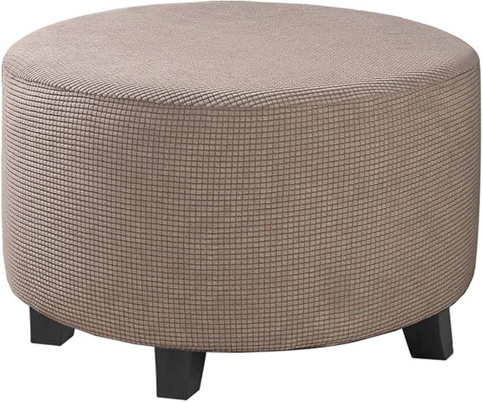 H.VERSAILTEX Ottoman Cover Stretch Ottoman Slipcover Round Ottoman Storage Cover Folding Stool Covers Furniture Protector Cover for Footrest Ottoman Fit Dia 30" - 41", Taupe