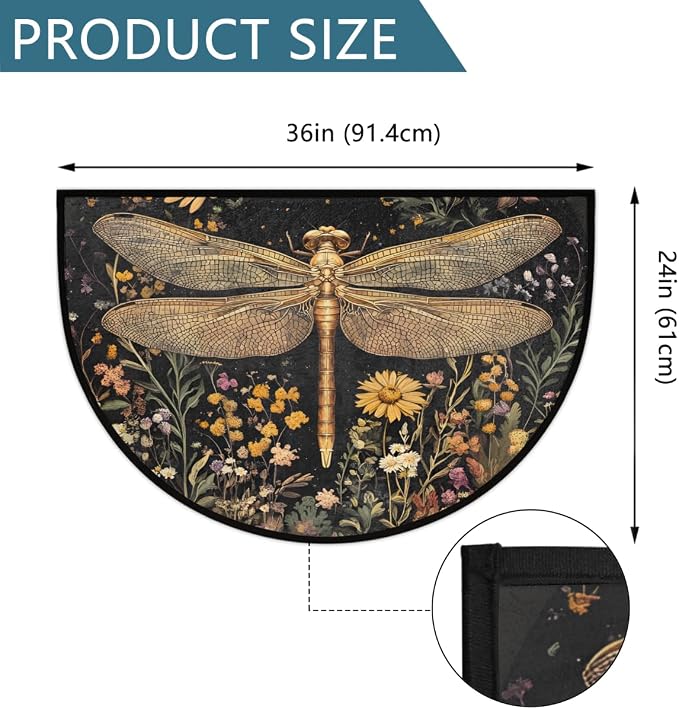 Dragonfly Half Round Door Mat Outdoor Doormat Bedroom Entrance Rug A20 | Dragonfly Flower Floral Semi Moon Door Mat Non-Slip Absorbent Kitchen Rug Indoor Welcome Bath Mat 36" X 24"