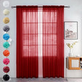 youleyar Solid Sheer Rod Pocket Curtain Voile Draperies 2 Panels White Beige Black Grey Ivory 52 Inch Width 96 Inch Long 1 Pair for Kitchen Bedroom Children Living Room Yard (Christmas Red,52Wｘ96L)