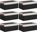 GhvyenntteS Storage Baskets for Organizing, Fabric Storage Bins with Leather H&les, Foldable Rectangular Storage Baskets for Shelves, Closets, Home, Office(Black/White, 6 Pack)11.8X7.9X5.1 in