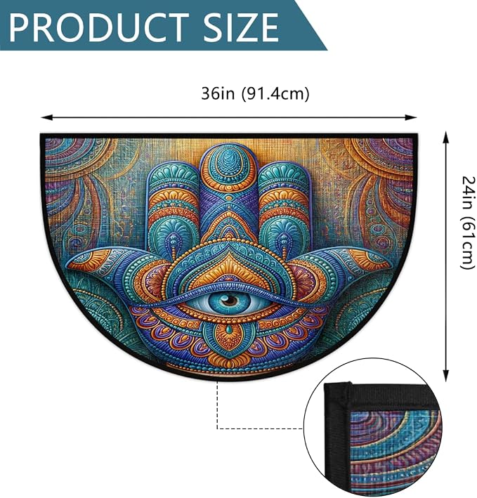 Mandala Half Round Door Mat Semi Moon Rug Fireplace Carpet Area Rugs | Colorful Bohemia Non Slip Absorbent Half Circle Mat Carpet for Indoor Outdoor Patio Kitchen Bathroom Entryway Home Decor