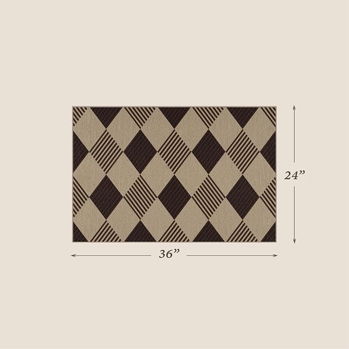 2x3 Entryway Door Mat Indoor – Washable Non Slip Small Rug for Front Door, Kitchen Sink, Mudroom, Garage Entry, Low Profile Easy Clean Farmhouse Plaid Floor Mat