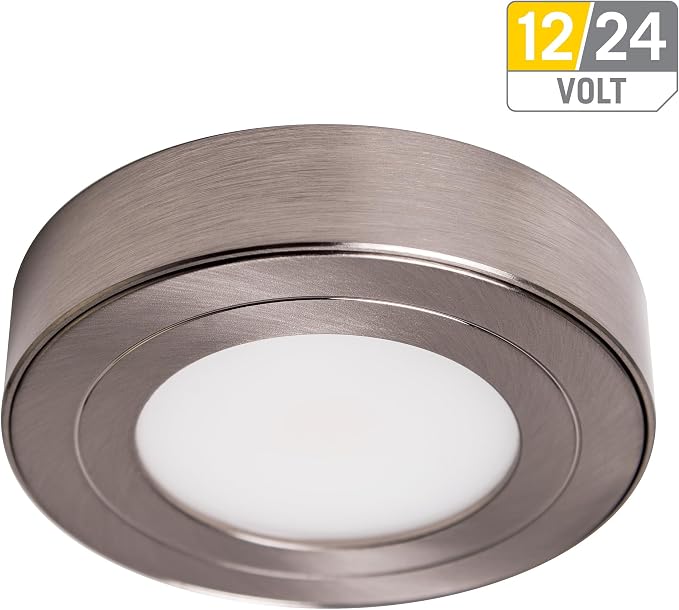 Armacost Lighting PureVue LED Puck Light, Brushed Steel, 4000K, 223411 | Dimmable, Under Cabinet, 2.75 Inch Diameter, Hardwired, Low Voltage, Bright White Light
