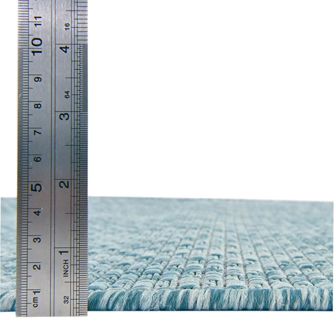 Unique Loom Collection Casual Transitional Solid Heathered Indoor/Outdoor Flatweave Area Rug (13' Square, Aquamarine/Ivory)