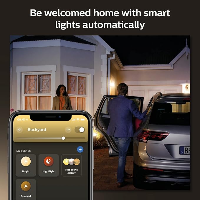Philips Hue Lucca Outdoor Smart Wall Light, Black - E26 White and Color Ambiance LED Color-Changing Bulb - 1 Pack - Requires Hue Bridge - Control with Hue App and Voice - Weatherproof