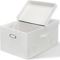 Graciadeco 75 Quarts Extra Large Decorative Storage Bins with Lids, 1 Pack White Collapsible Storage Bins with Lids, Stackable Storage Bins Decorative Box Storage With Lid Extra Large | 75 Quarts 1 Pack White Collapsible Stackable Linen Fabric 4 Handle...