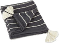 DII Striped Throw Collection Cotton Slub, Hand-Tied Tassels, 50x60, Mineral Gray & Off-White