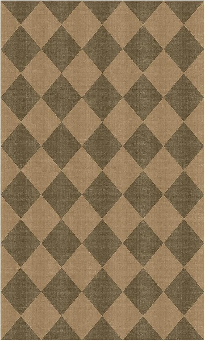 Lessymo Checkered Entryway Rug 3x5, Easy Jute Washable Rugs for Living Room | Outdoor Patio Area Rug, Non Slip Indoor Door Mat Farmhouse Neutral Carpet for Guestroom Foyer Backyard, Diamond Brown/Beige