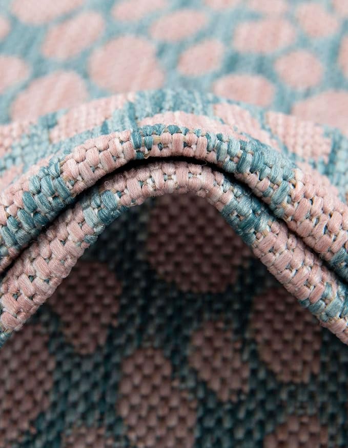 Unique Loom Jill Zarin Jill Zarin Outdoor Collection Area Rug - Cape Town (10' 8" Round, Pink and Aqua/Light Blue)