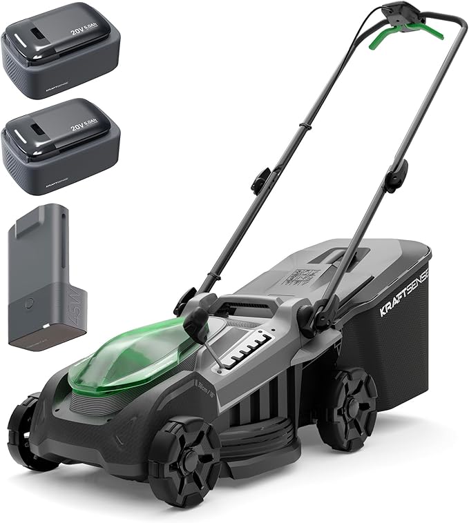 16" Electric Lawn Mower, 40V Cordless Lawn Mower with 2x5.0Ah Batteries & Charger, Brushless Motor, 2-in-1 Mulching & Bagging, 6-Position Height Adjustment, for Small Yards