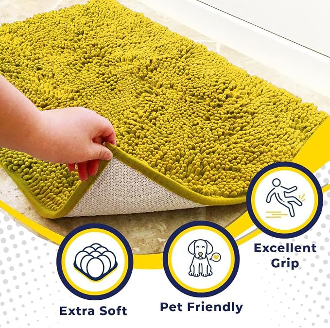Muddy Mat® | Super Water Absorbent Door Mat Indoor, Microfiber Quick Dry Chenille Entryway Rug,Slip Resistant Front Door Mat,Indoor Mats for Entryway,Machine Washable Pet Rug, Lemon Yellow 16" x 24"