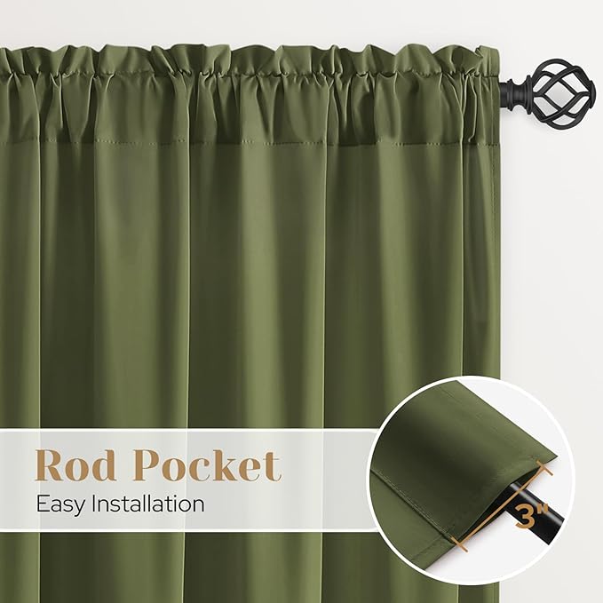 HOMEIDEAS Non-See-Through Olive Green Privacy Sheer Curtains, 52 X 54 Inches - Image 5