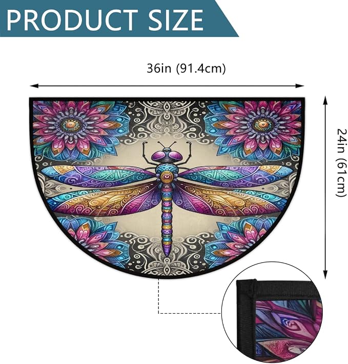 Dragonfly Half Round Door Mat Non Slip Half Circle Rugs | Colorful Animal Washable Half Moon Rug Semi Circle Rugs Indoor Entrance Floor Carpet for Kithen Bedroom Fireplace Decor