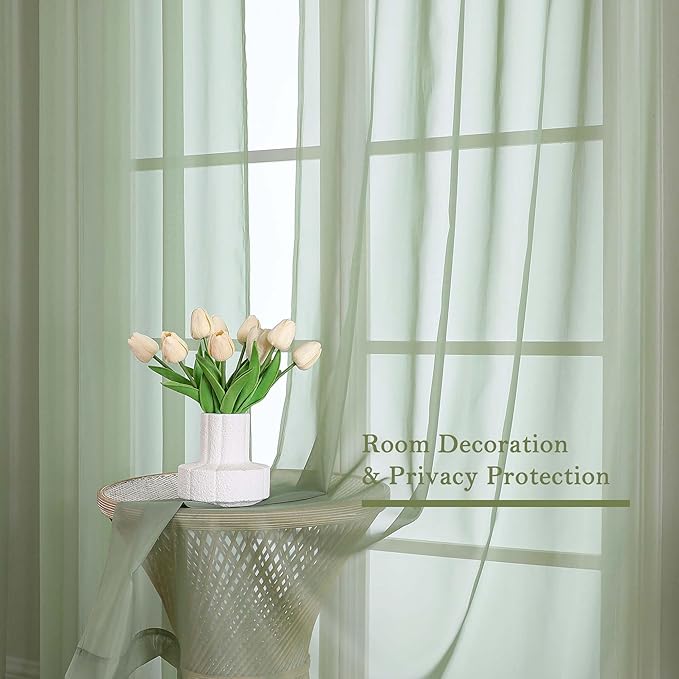 Lecloud Sage Green Sheer Curtains 90 Inches Long 2 Panels, Light Filtering Airy - Image 7