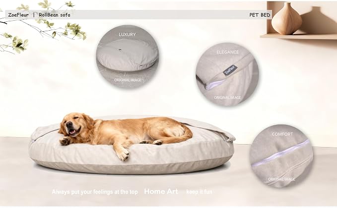 2-in-1 Human & Pet Shared Round Sofa Dog Bed with High Resilience Foam, Modern Neutral Tone Indoor Pet Furniture(Beige)