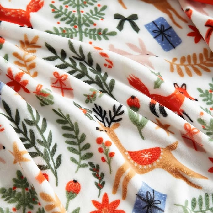 Martha Stewart - Blanket, Incredibly Soft Throw Blanket for Couch or Bed, Printed Plush & Oversized Bedding (Holiday Woodland White, 60" x 70")