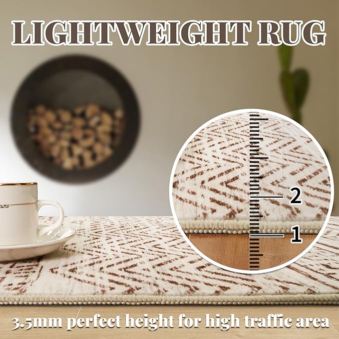 4x5 Washable Entryway Area Rug: Modern Moroccan Runner Rugs Indoor Soft Non Slip Door Mat for Living Room Low Pile Thin Floor Carpet for Kitchen Dining Room Bedroom Home Office Decor(4x5,Beige)