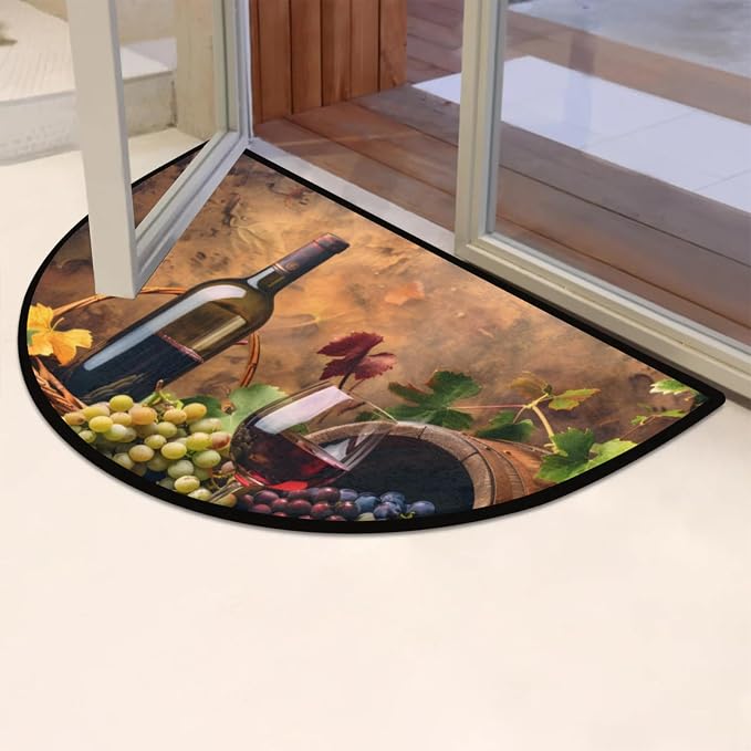 Half Round Doormat Grapes Wine Fruit Non Slip Half Circle Area Rugs Indoor Washable Half Moon Rug Semi Circle Bathroom Runner Mat Entrance Floor Carpet for Kithen Bedroom Fireplace Decor