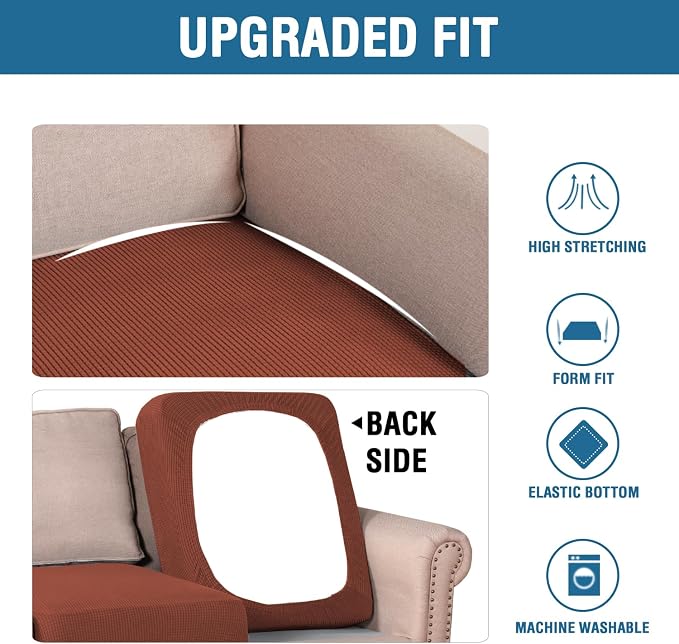 H.VERSAILTEX Super Stretch Individual Seat Cushion Covers Sofa Covers Couch Cushion Covers Slipcover Sets Thick Jacquard Textured Twill Fabric (2 Piece Medium Sofa Cushion Covers, Rust)