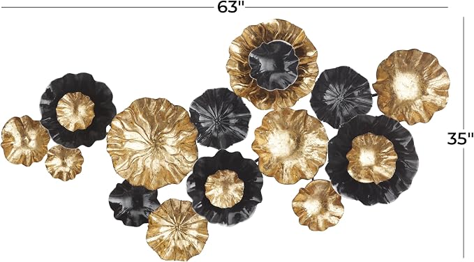 CosmoLiving by Cosmopolitan Metal Plate Home Wall Decor Wall Sculpture with Textured Pattern, Wall Art 63" x 4" x 35", Gold