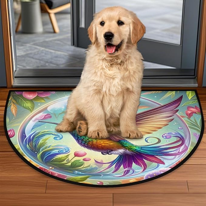 Hummingbird Half Round Door Mat Non-Slip Semi Circle Rug Half Moon Doormat | Animal Hummingbird Soft Washable Welcome Entrance Mat for Outdoor Indoor Floor Bedroom Bathroom Home Kitchen Festival Decor