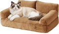 FAMIDGE Plush Cat Couch Bed - Cat Bed for Indoor Cats, Dog Sofa Bed, Short Rabbit Fleece Calming Pet Couch with Removable Cover, Anti-Shedding Pet Sofa for Small/Medium Pets (26×18×12in, Brown)