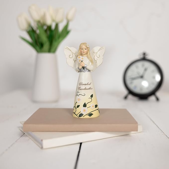 Pavilion Gift Company - Cherished Grandmother - 5" Angel Figurine Floral Spring Home Decor Grandma Nana Mimi Granny Gigi Present from Granddaughter Grandson Grandkids