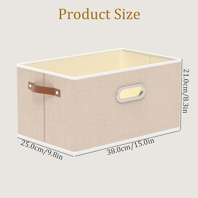 Yawinhe Collapsible Fabric Storage Bins,15.0x9.8x8.3in,Beige,6-Pack | Foldable Storage Baskets for Shelves, Closet Boxes for Organization, Washable Closet Organizer for Towels, Canvas Bins