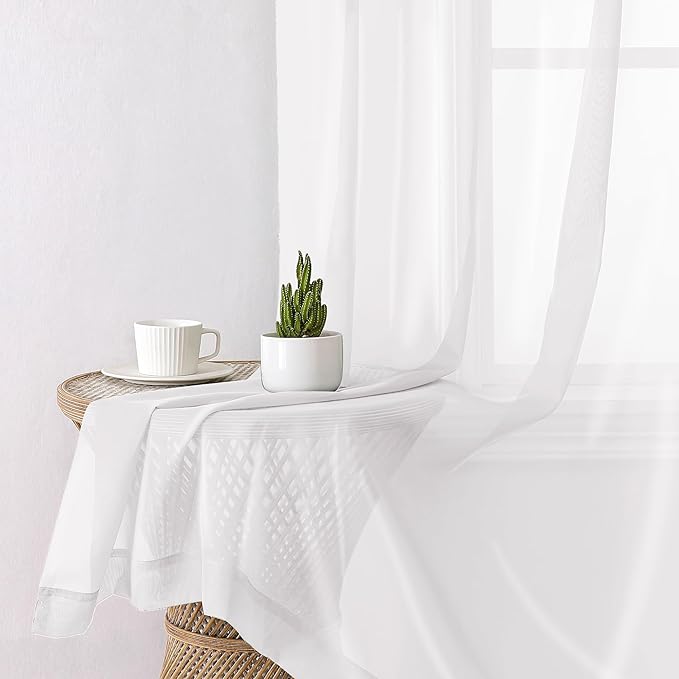 Lecloud White Sheer Curtains 84 Inches Long 2 Panels, Airy Solid Voile Window - Image 3