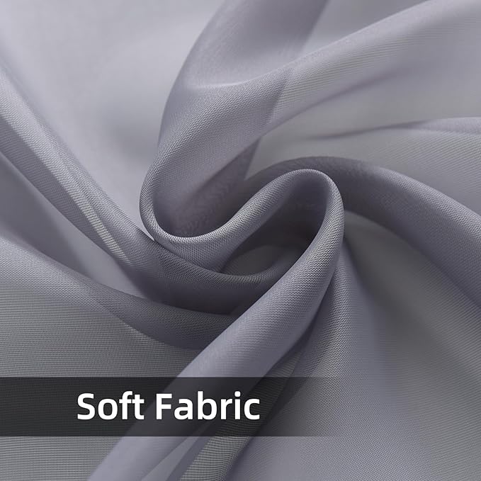 youleyar Solid Sheer Rod Pocket Curtain Voile Draperies 2 Panels White Beige - Image 5
