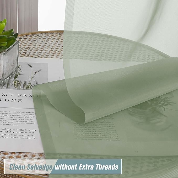 Sage Green Sheer Curtains 84 Inches Long 2 Panels, Elegant Airy Transparent Light Filtering Window Curtains, Window Drapes for Living Room Bedroom, Top Dual Rod Pocket Design, 2x42Wx84L Inches