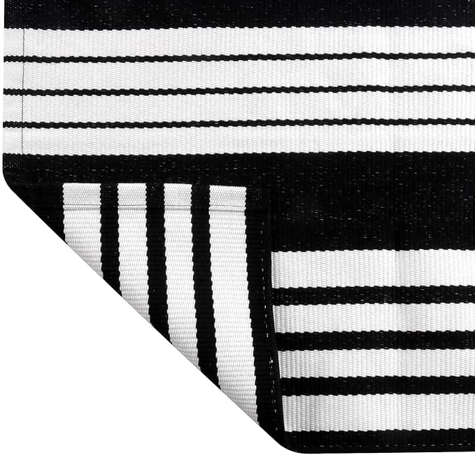 OJIA Black and White Outdoor Rug 4'x6' Washable Patio Rug Porch Camping Rug | Cotton Woven Front Door Mat Outdoor Area Rugs Floor Mat for Farmhouse/Front Porch/Balcony/Entryway/Deck/Home Entrance Decor