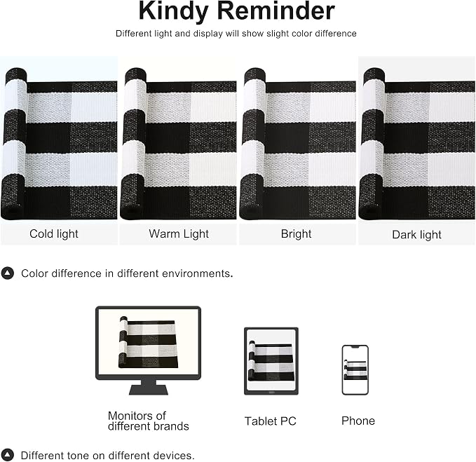 uxcell Buffalo Check Rug,Plaid Outdoor Rug,Layered Door Mat,Cotton Gingham Rugs,Floor Mat for Front Porch/Runner/Bedroom/Kitchen/Farmhouse 28"x18" Black & White