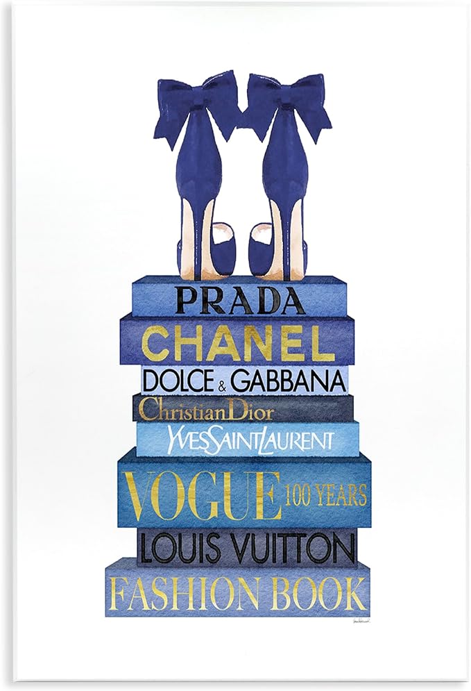 Stupell Industries 'Blue Bow Heels on Bookstack'| Wall Plaque Art | Stupell Industries | 10 x 15 Inches, Easy to Hang and Sturdy, Made in USA, by Amanda Greenwood