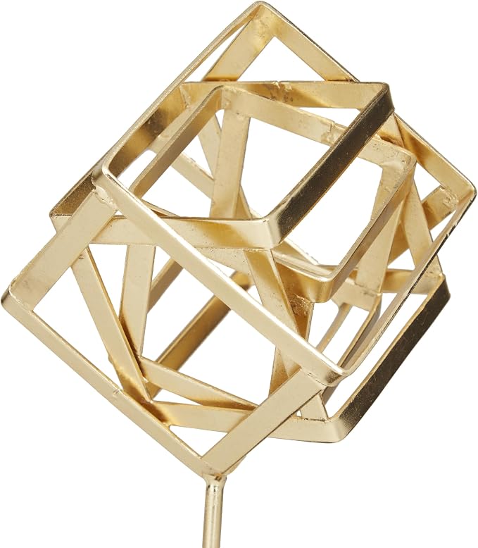 CosmoLiving by Cosmopolitan Marble Geometric Decorative Sculpture Home Decor Statues with Marble Base, Set of 3 Accent Figurines 19", 16", 13"H, Gold