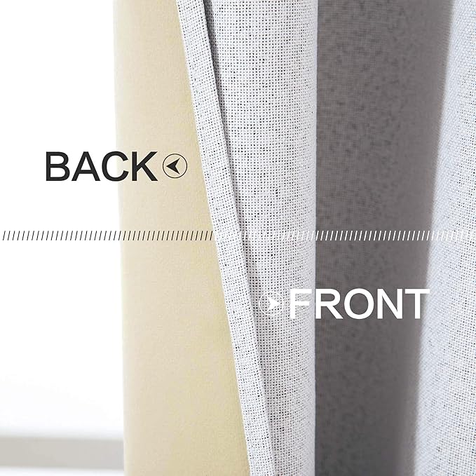 MIULEE Linen Blackout Curtains for Bedroom Solid 100% Blackout Thermal Insulated Grayish White Curtains Grommet Room Darkening Curtains/Drapes for Living Room 42x90 Inch (2 Panels)
