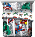 Marvel Comics Avengers Queen Comforter Set 7 Piece Soft Boys Bedding, Multi | Spiderman Hulk Captain America, Comforter Sheets Shams Pillowcases, Soft Microfiber, Machine Washable, Boys Gift